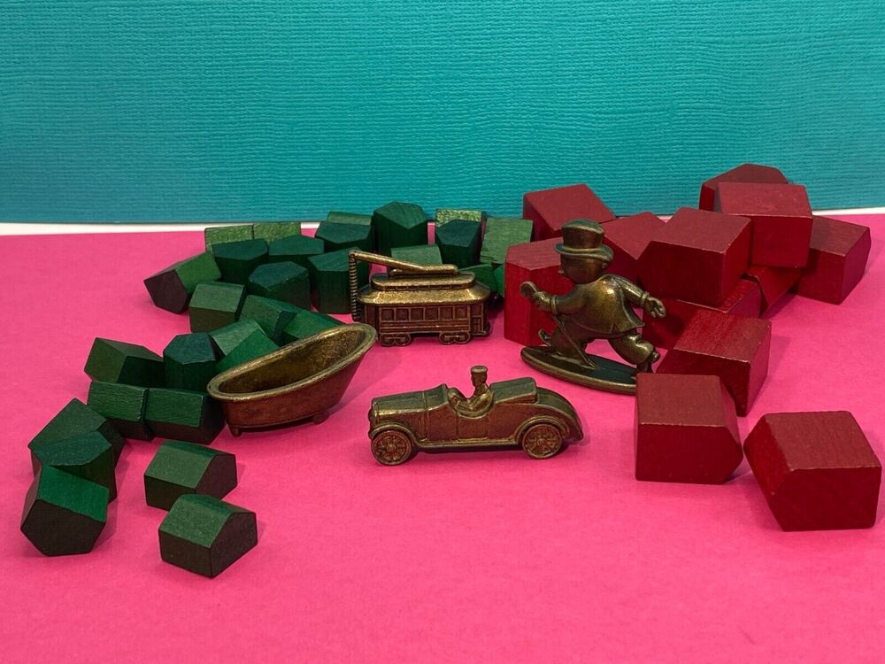 Monopoly 60th Anniversary Edition Replacement Game Tokens Wooden Houses